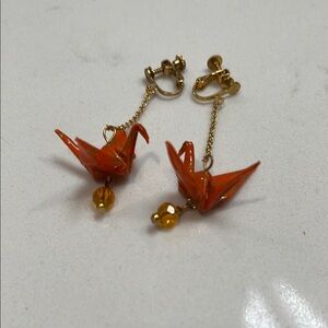 Handmade Origami Crane Earrings with Gold Accents
